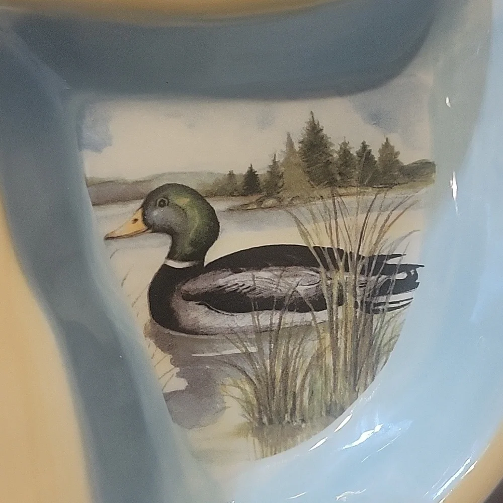 Vtg Lake Life Susan Winget Canoe Shape Relish Dip Hors d'oeuvre Sectioned Bowl